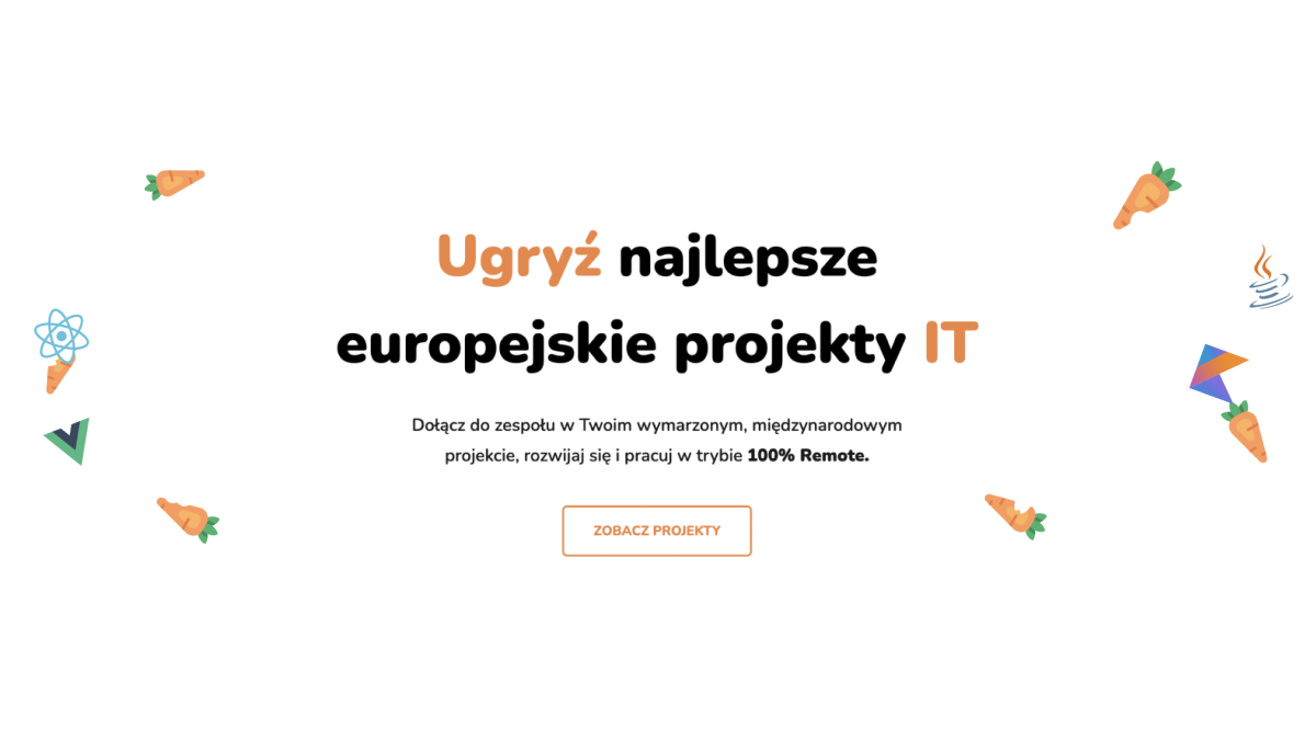 Carrot Work platform with colorful design and Polish text about European IT projects